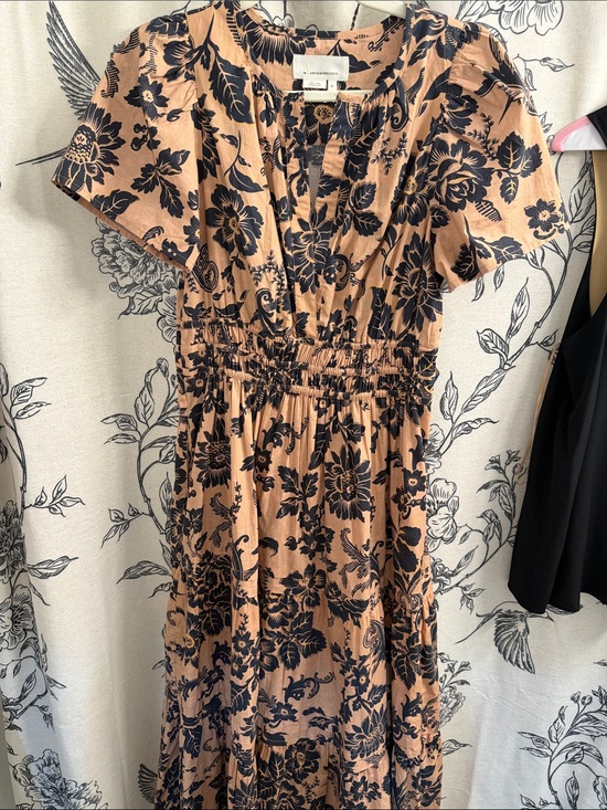 Anthropologie Dresses & Skirts - Anthropologie Tan Maxi Dress with Black Floral Print